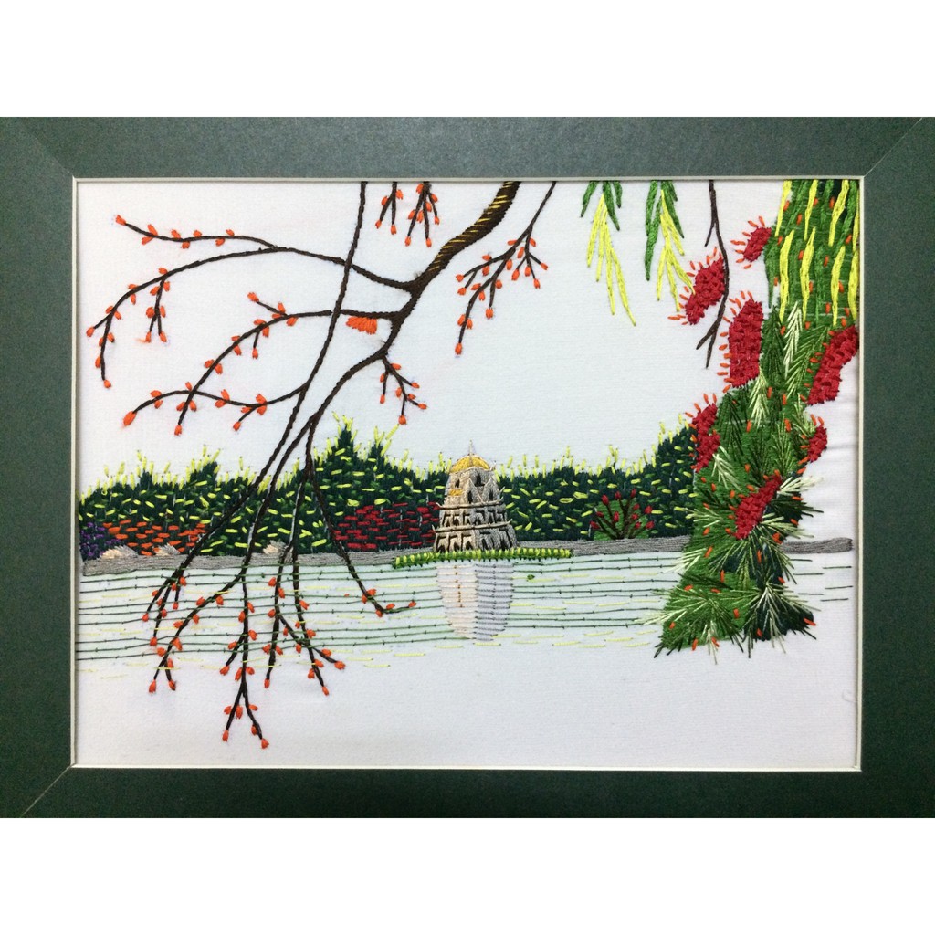 Tranh thêu tay Tháp Phượng HG002 - Tranh thêu phong cảnh Hà Nội 25 x30 cm