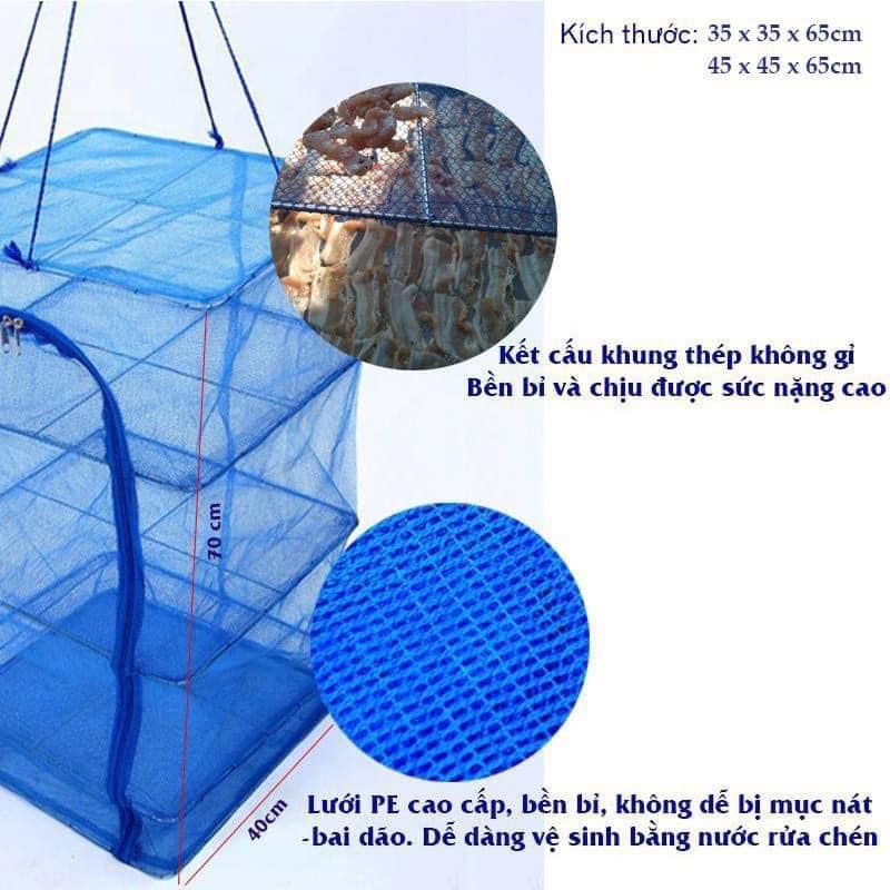 Bộ lồng lưới phơi khô thực phẩm phơi cá, phơi tôm chống côn trùng an toàn vệ sinh và tiện dụng