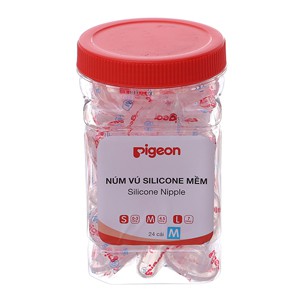 Hộp 24 cái Núm vú Pigeon, Núm vú cổ hẹp silicon siêu mềm size S, M, L