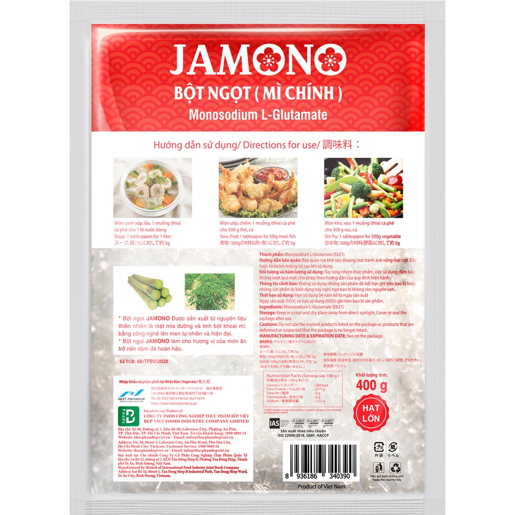 Bột ngọt  Jamono hạt lớn - chuẩn xuất khẩu Nhật Bản
