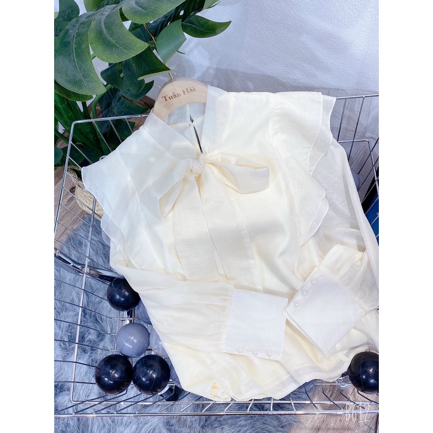 Áo sơ mi nơ vai viền bèo siêu xinh - Hàng L1