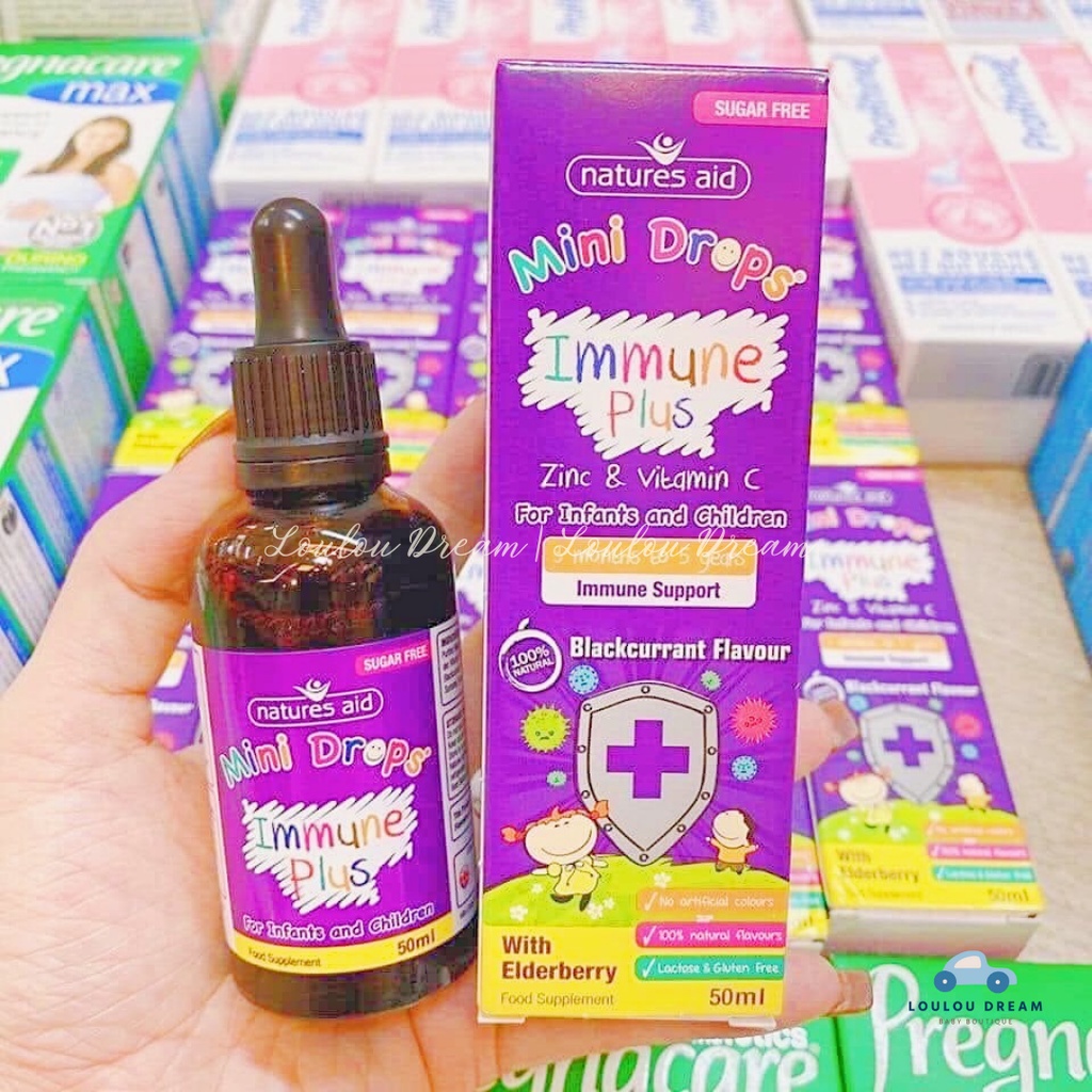 Bộ 3 sản phẩm Mini Drops Natures Aid 50ml bổ sung DHA, multivitamin và Tăng đề kháng cho bé 3 tháng đến 5 tuổi