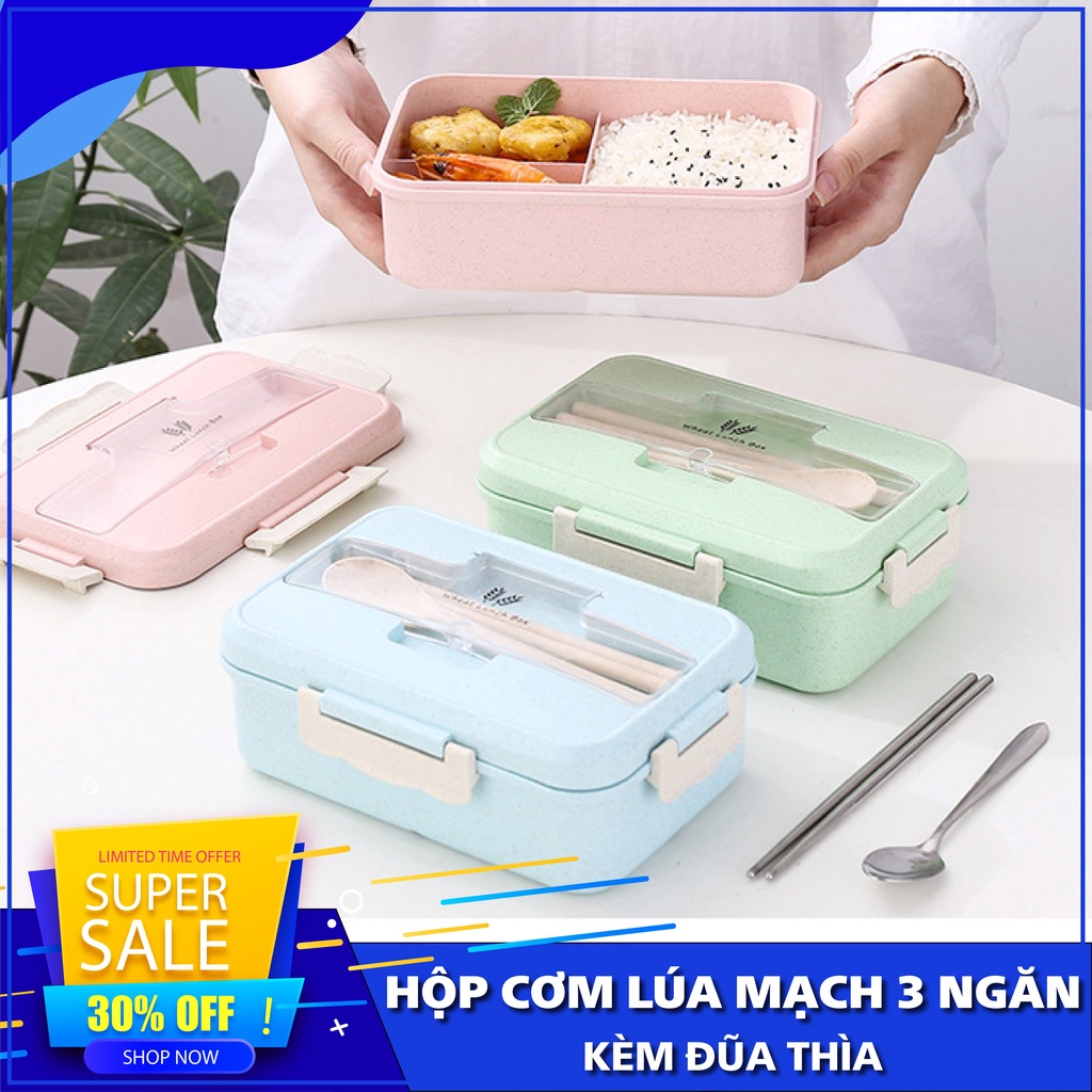 [FULL COMBO] Hộp đựng cơm lúa mạch cho dân văn phòng 3 ngăn tặng kèm túi giữ nhiệt(kèm thìa và đũa)
