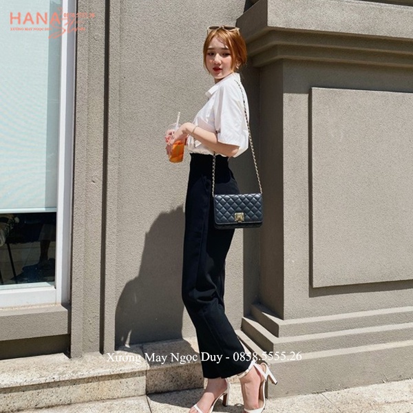 Quần tây nữ dài 95cm lưng cao mặc đi học làm công sở Đen Xanh dáng quần baggy học sinh cạp cao vải dày mềm phối áo sơ mi