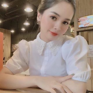 Sơ mi trắng cổ ren tay bồng