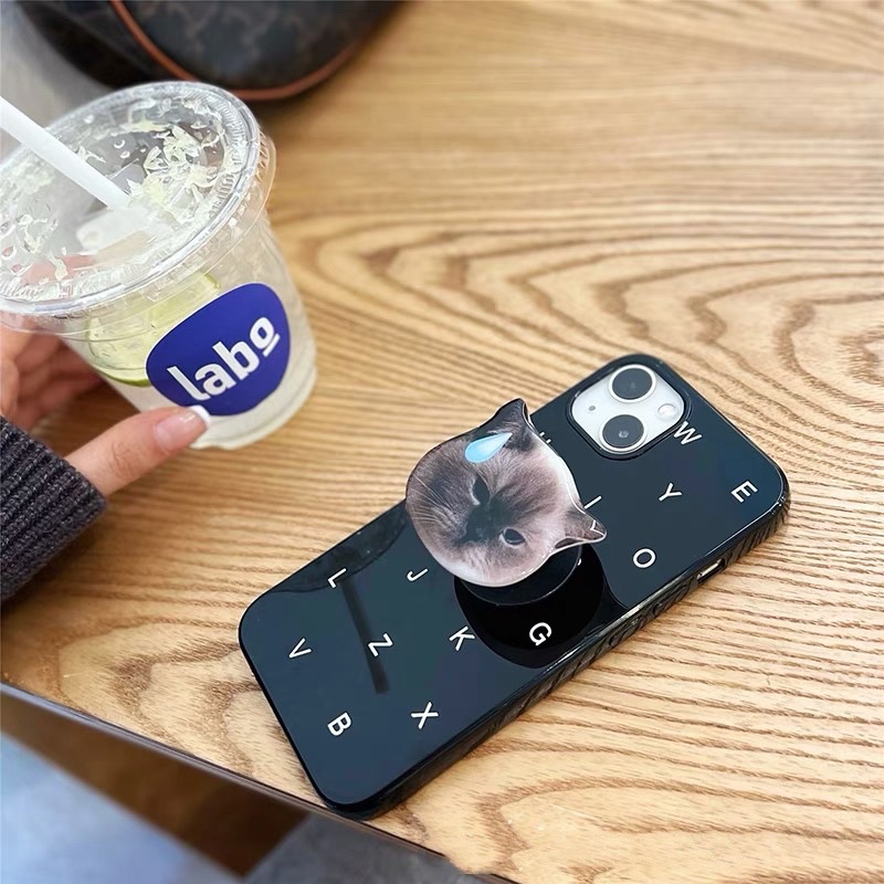 Ốp điện thoại silicon họa tiết chữ có nút đỡ hình mèo cho Iphone 11 13 12promax 8p 14plus 14pro xsmax