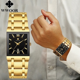 Đồng hồ chính hãng WWOOR mặt vuông có hiển thị lích + hộp đựng sang trọng cho nam