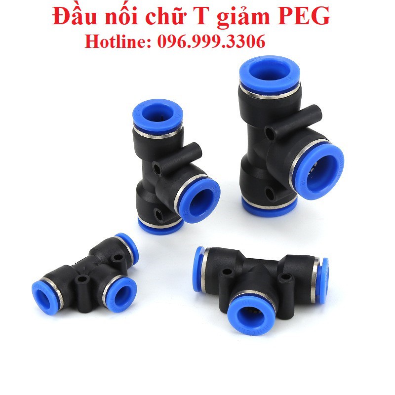 Đầu nối PEG chữ T giảm, T thu, T chuyển đổi kích thước ống khí nén, phun sương, chịu được áp suất cao, hàng xịn, giá sỉ