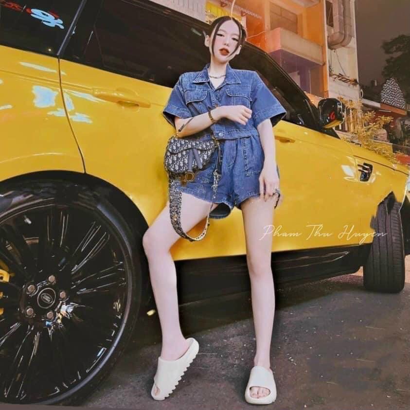 Sét jean tay ngắn cổ bẻ cài nút quần đùi siêu đẹp m543