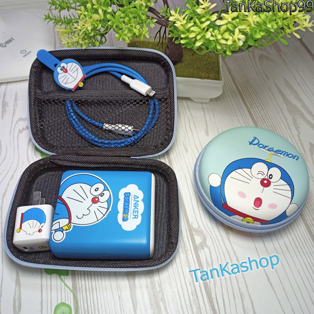 Hộp Đựng Phụ Kiện Điện Thoại in hình Doraemon , Đựng cáp sạc tai nghe tiện lợi