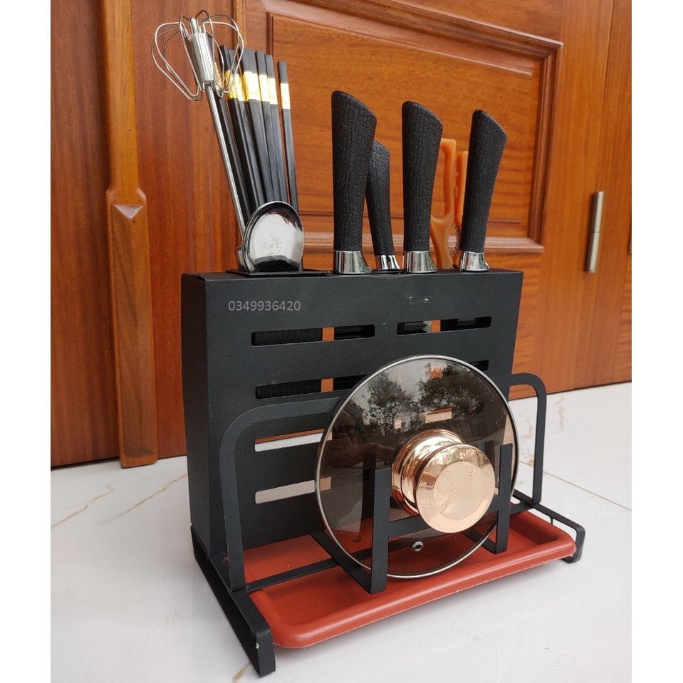 Hộp đựng dao thớt. Giá kệ để dao thớt nhà bếp có ống đũa tháo rời có khay hứng nước. Thép sơn tĩnh điện
