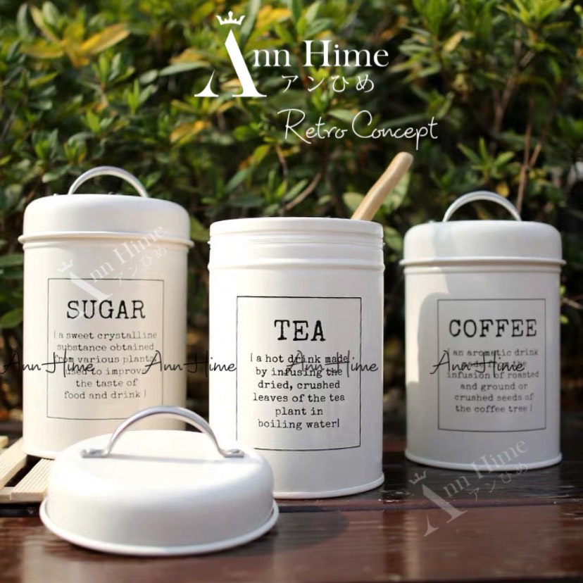 Set 3 Hộp Đựng Trà, Cà Phê, Đường Phong Cách Retro Bằng Kim Loại Có Gioang Kín