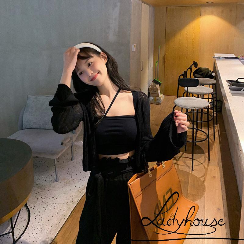 Áo Cardigan Dệt Kim Tay Dài Cổ Chữ V Cài Nút Màu Trơn Cho Nữ