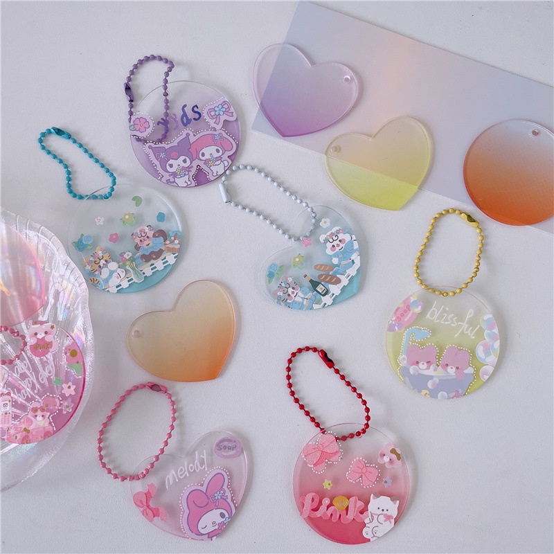 Peach Acrylic gradient color disc  DIY decorative keychain pendant