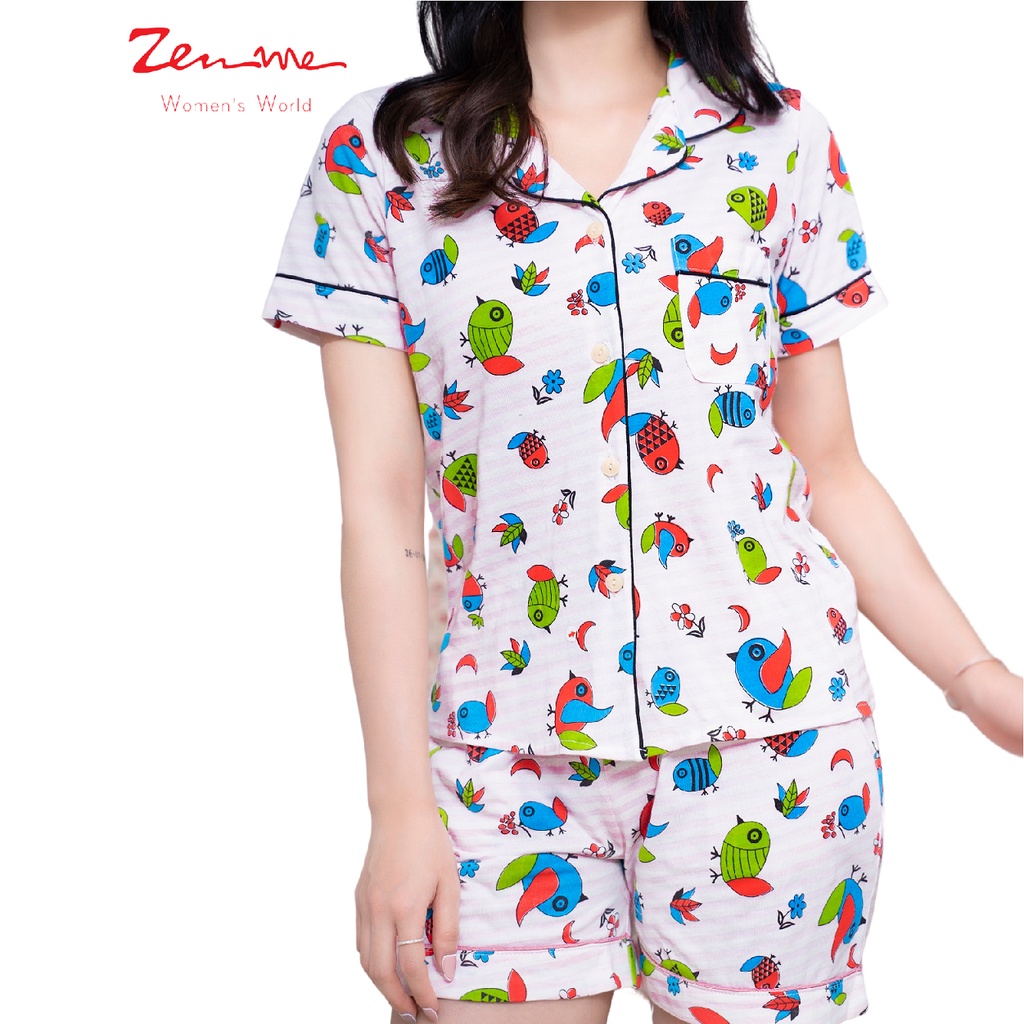 Đồ bộ mặc nhà Zen Me pijama nữ cộc tay quần đùi chất liệu chuẩn cotton mùa hè