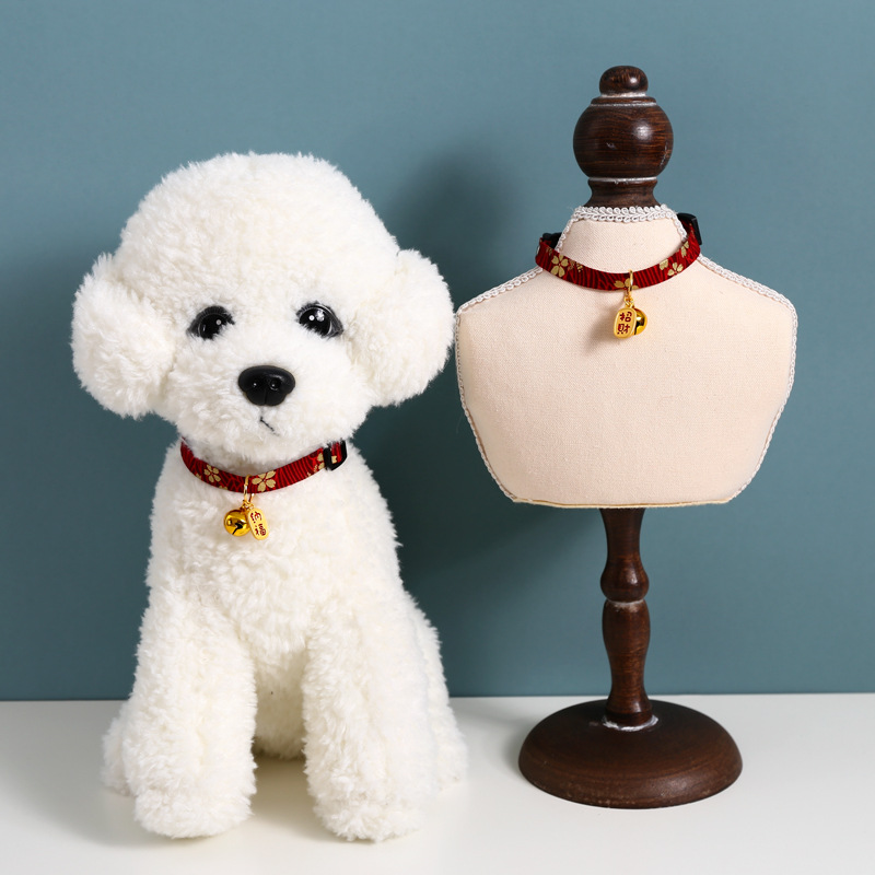 Vòng đeo cổ may mắn thêu họa tiết phong cách Trung Hoa cho thú cưng