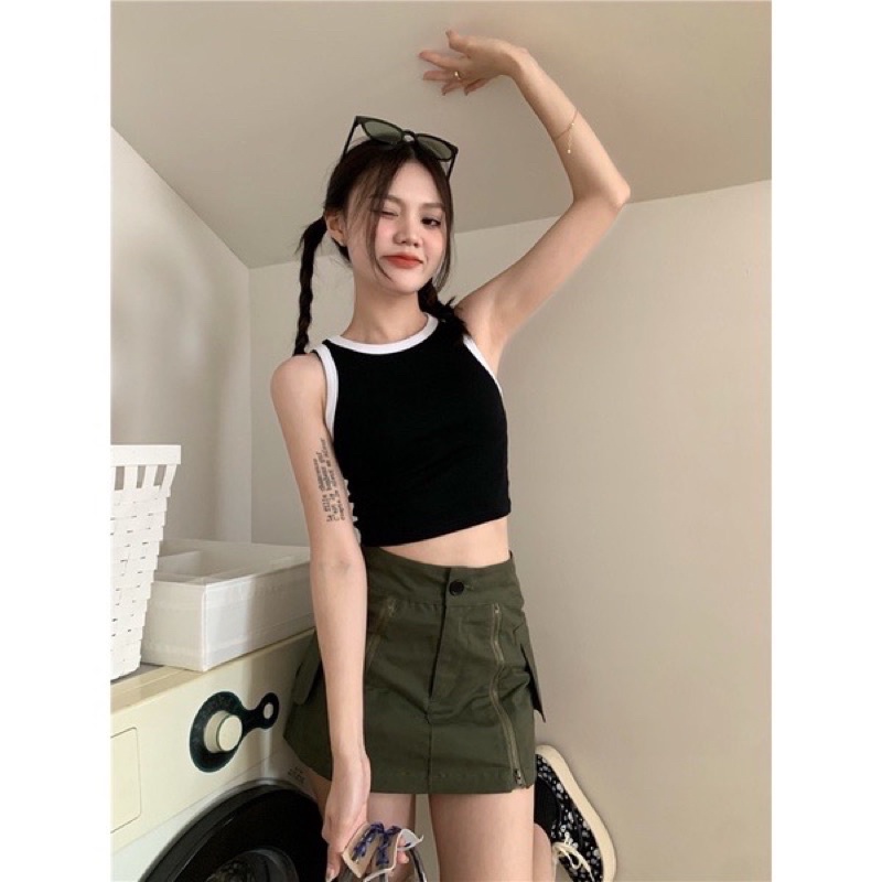 Áo ba lỗ viền đen trắng ,chất thun gân dày dặn co giãn thoải mái -A18