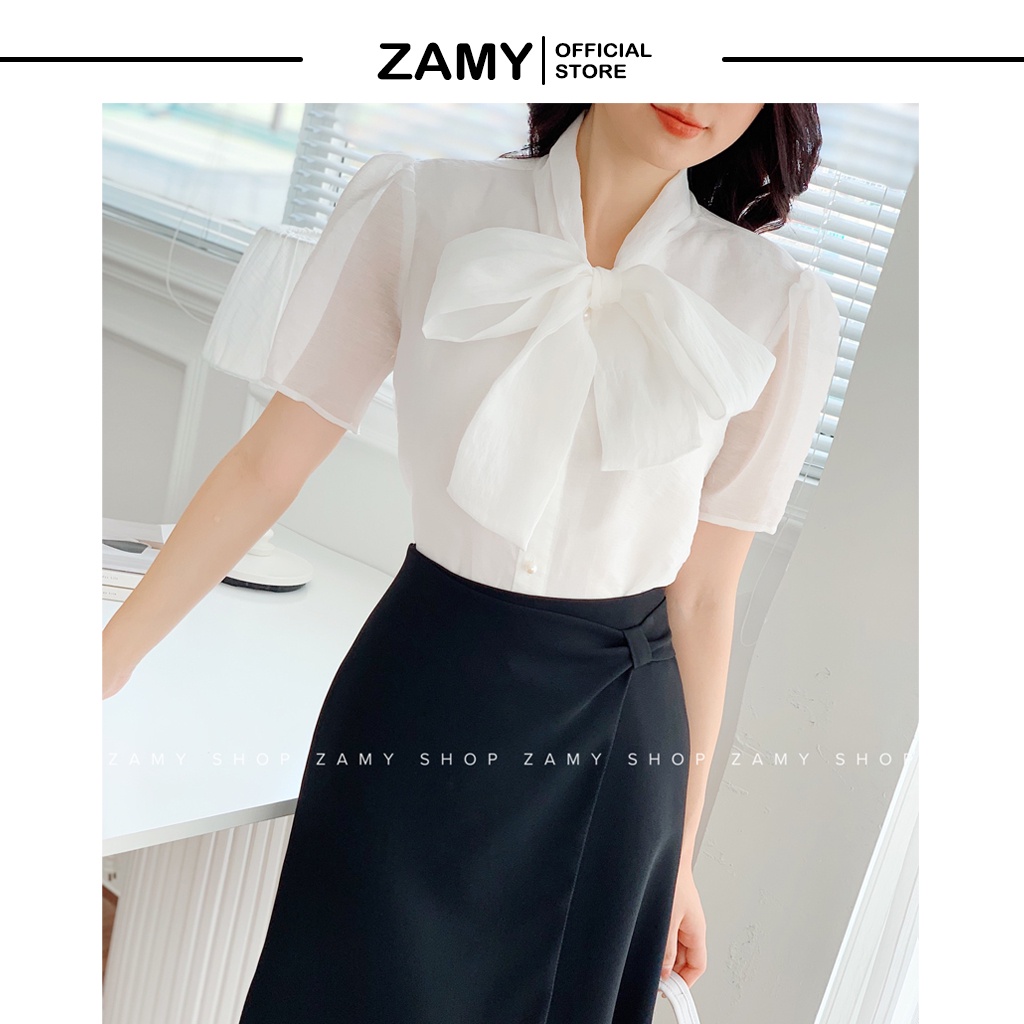Áo ZAMY với thiết kế nơ ở phần cổ đơn giản, thanh lịch, nhẹ nhàng cùng các nàng thay đổi diện mạo công sở (S/M/L)