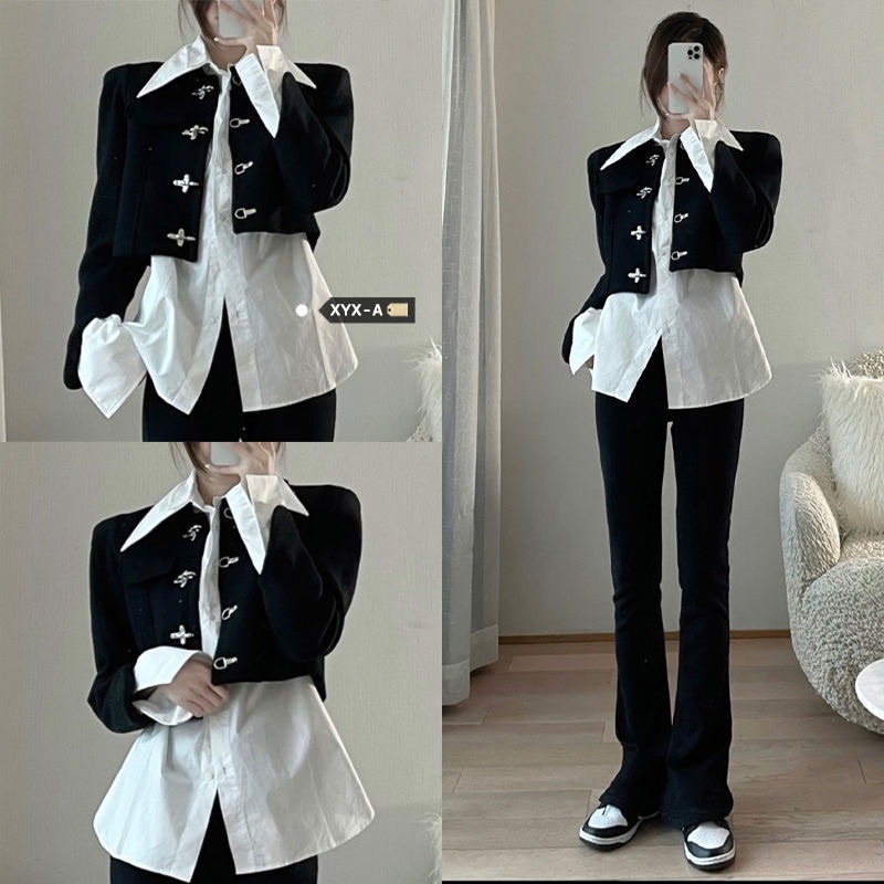 FREESHIP ÁO KHOÁC NGOÀI CROTOP ĐEN CÀI KHUY SEXY