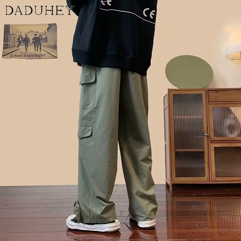 DaDuHey Men's and Women's Autumn Overalls Solid Color Wide Leg Loose Adjustable Ankle-Tied Multi-Pocket Casual Working Pants