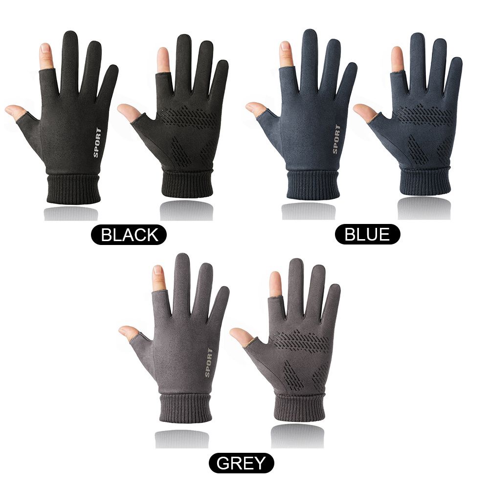 Đôi găng tay hở 2 ngón lót nhung mang chống trượt giữ ấm chống lạnh và gió khi chạy xe cho nam và nữ nhiều màu tùy chọn