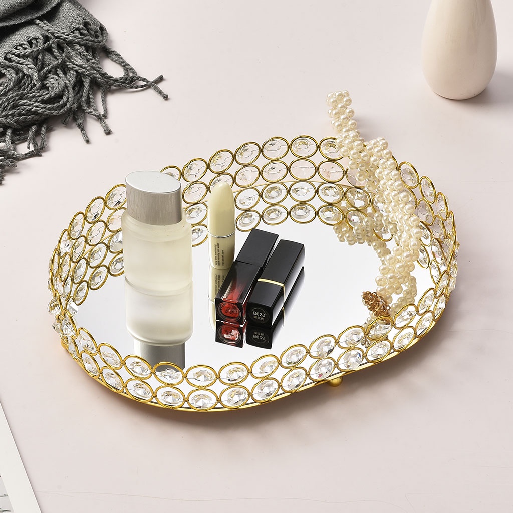 Khay Trang Trí Lọ Nước Hoa Mỹ Phẩm Tráng Gương Pha Lê Vanity
