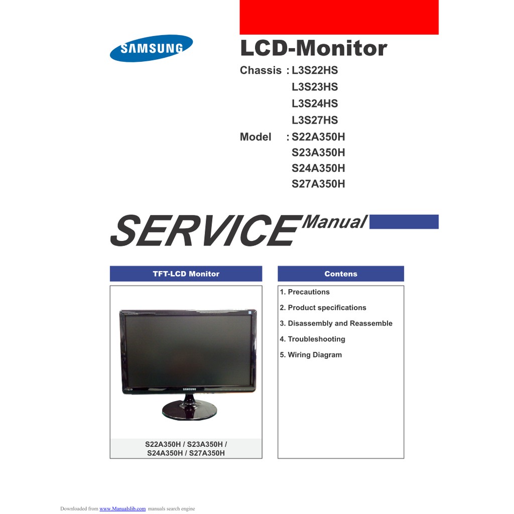 Hướng dẫn sửa chữa và sơ đồ màn Samsung S22A350H S23A350H S24A350H S27A350H