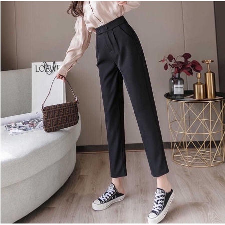 Quần tây đen công sở nữ dài 2 khuy bấm mặc đi làm học cạp lưng cao 828