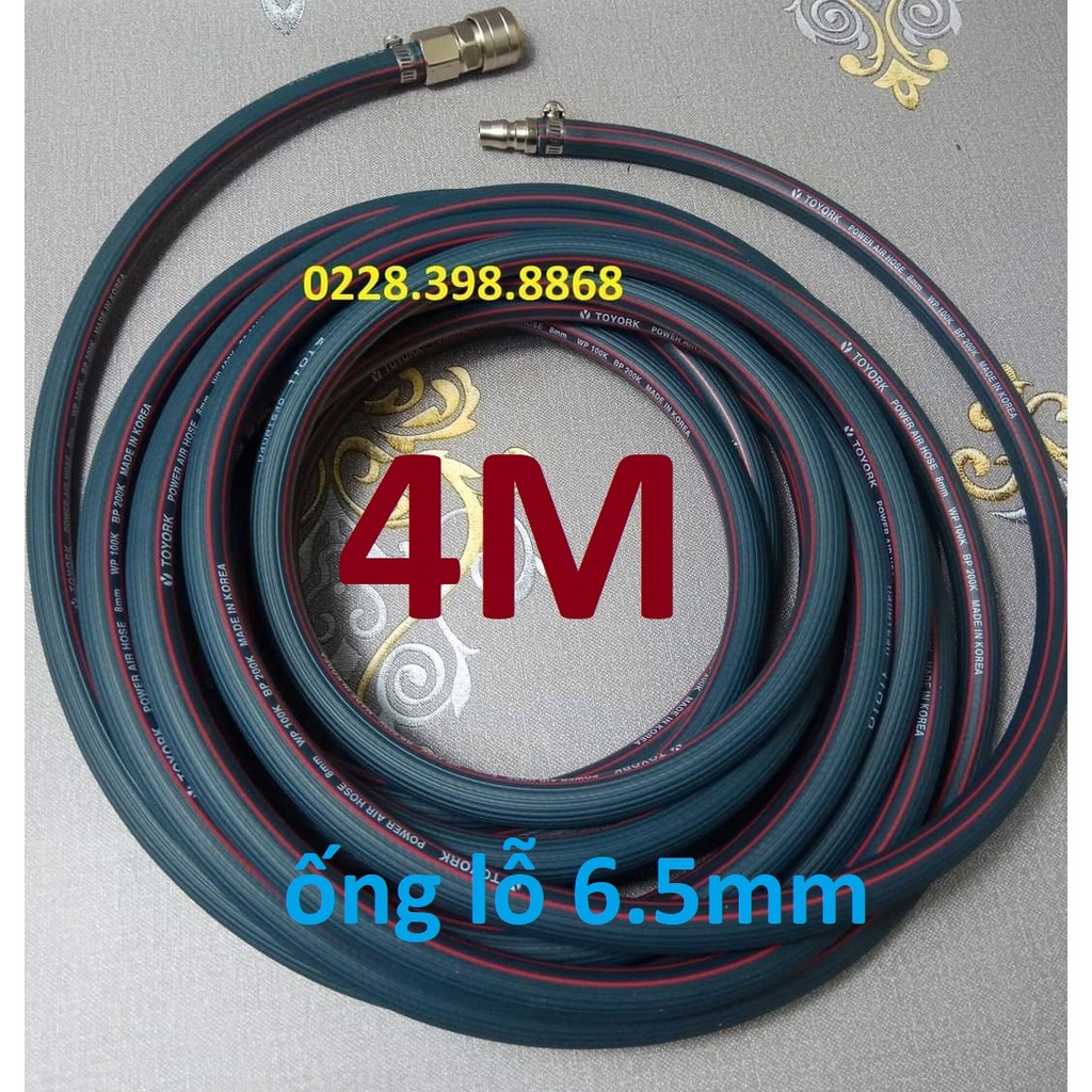 Dây hơi cao su bố vải 4m, made in Korea, lỗ 6.5mm, kèm bộ đầu nối nhanh cao cấp (SS6704) (SS1967)
