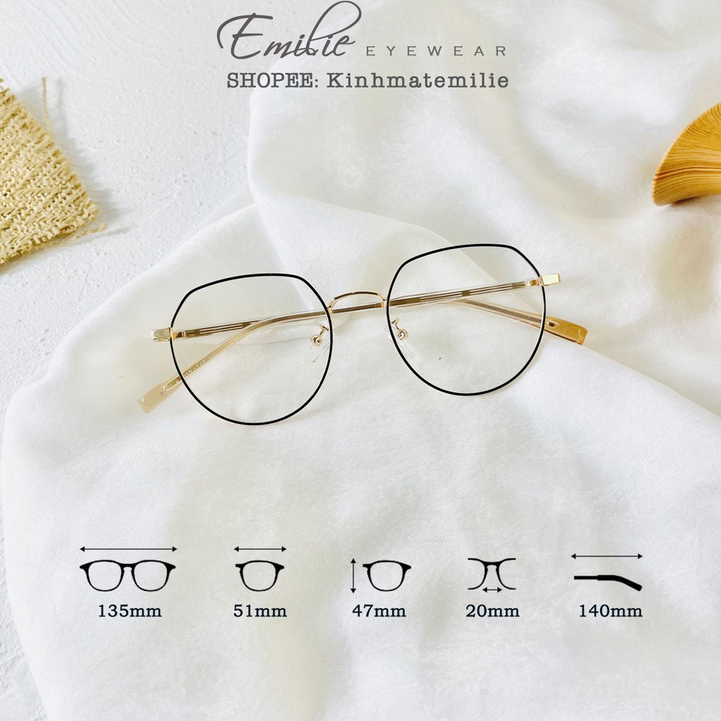 Kính gọng mảnh tròn bầu nam nữ Emilie eyewear chất liệu kim loại phụ kiện thời trang 9119