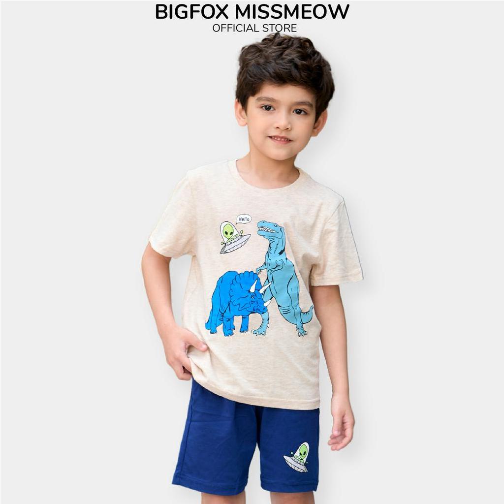 Bộ hè bé trai Bigfox Miss Meow size đại, kiểu cộc tay chất cotton mềm xuất Hàn, in Khủng long 3,6,9,10,11 tuổi 30kg 40kg