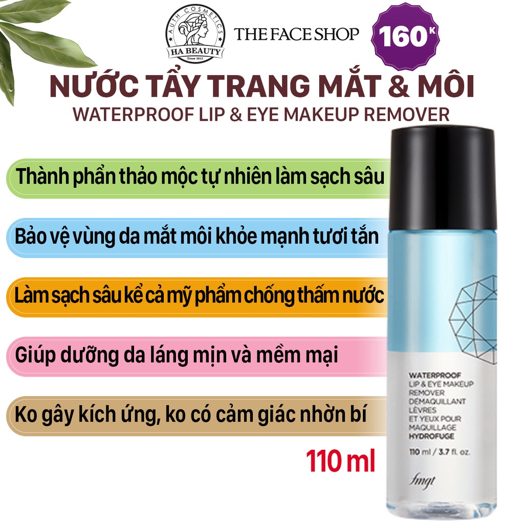 Tẩy trang mắt môi dưỡng ẩm sạch sâu The Face Shop Waterproof Lip $ Eye Makeup Remover 100ml