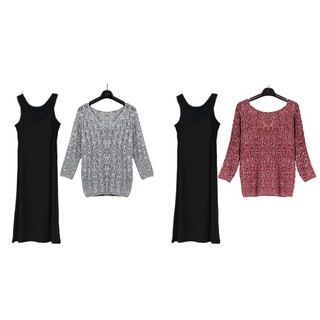 Set đầm dài + áo len tay lửng fashion Hàn Quốc