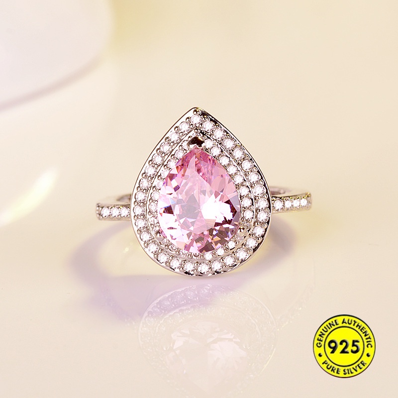 (MỚI) Nhẫn đính đá Topaz hình giọt nước màu xanh biển