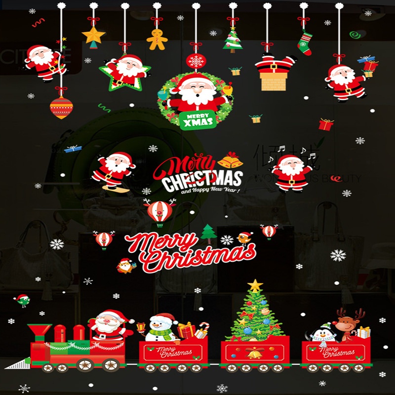 Decal trang trí giáng sinh dán cửa kính hình cây thông ông già noel (anthudogidung) | BigBuy360 - bigbuy360.vn