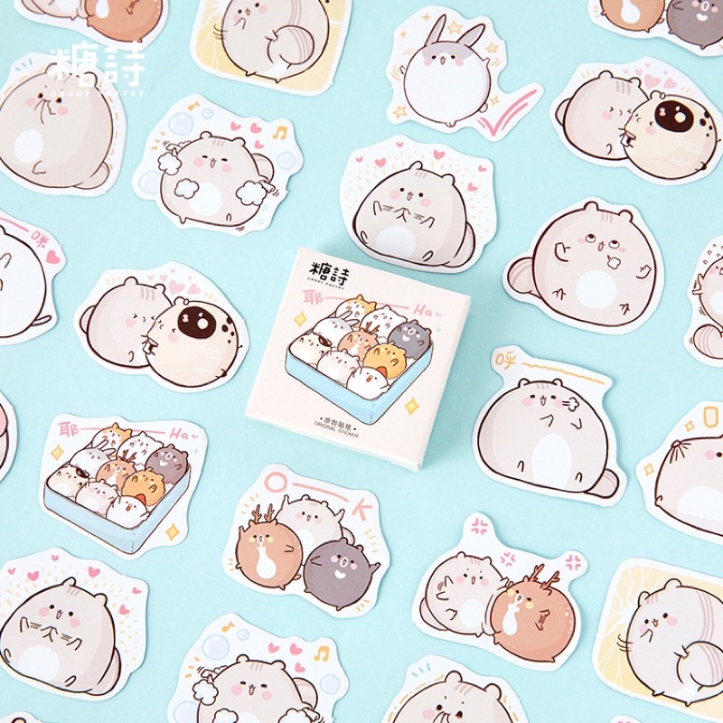 Set hộp 45 miếng dán, sticker trang trí sổ tay, đồ dùng cá nhân chủ đề THÚ CƯNG siêu dễ thương