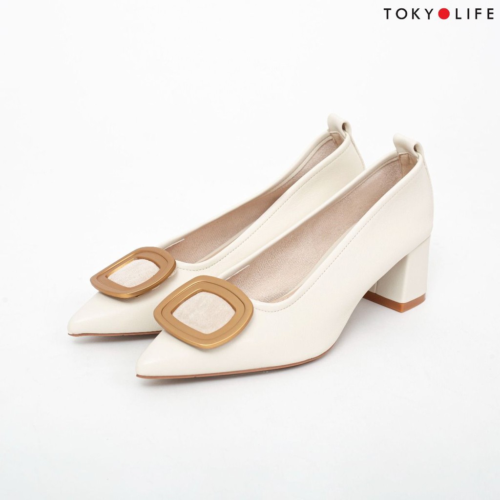 [Mã WABRTTET1 giảm 10% đơn 250K] Giày cao gót nữ TOKYOLIFE mũi nhọn E9SHO600I màu trắng kem .