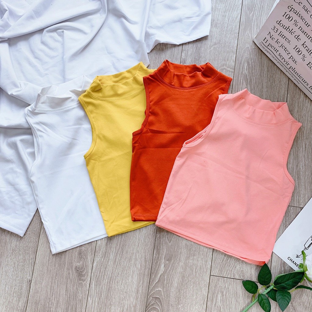 Áo ba lỗ croptop cổ lọ trơn cực xinh , chất thun bozip dày dặn mềm mịn