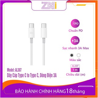 [ ZMI VIỆT NAM ] Dây Cáp Type C to Type C ZMI AL307, Dòng Điện 3A, Dài 1m | Bảo Hành 18 Tháng