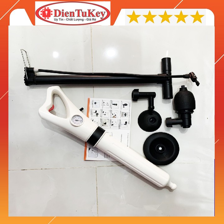Sung Thông Tắc Bồn Cầu Combo Gồm Máy Bắn + Bơm Nén Khí + 2 Đầu Cao Su + Hướng Dẫn. Lực Nén Siêu Mạnh Với Áp Xuất 8Bar