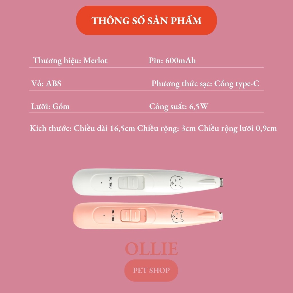 Tông đơ cạo bàn chân cho chó mèo có đèn LED, tiếng ồn nhỏ - Máy tỉa lông thú cưng sạc USB full phụ kiện