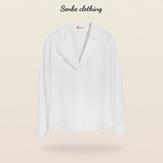 Áo cổ sơ mi tay phồng dài - trắng