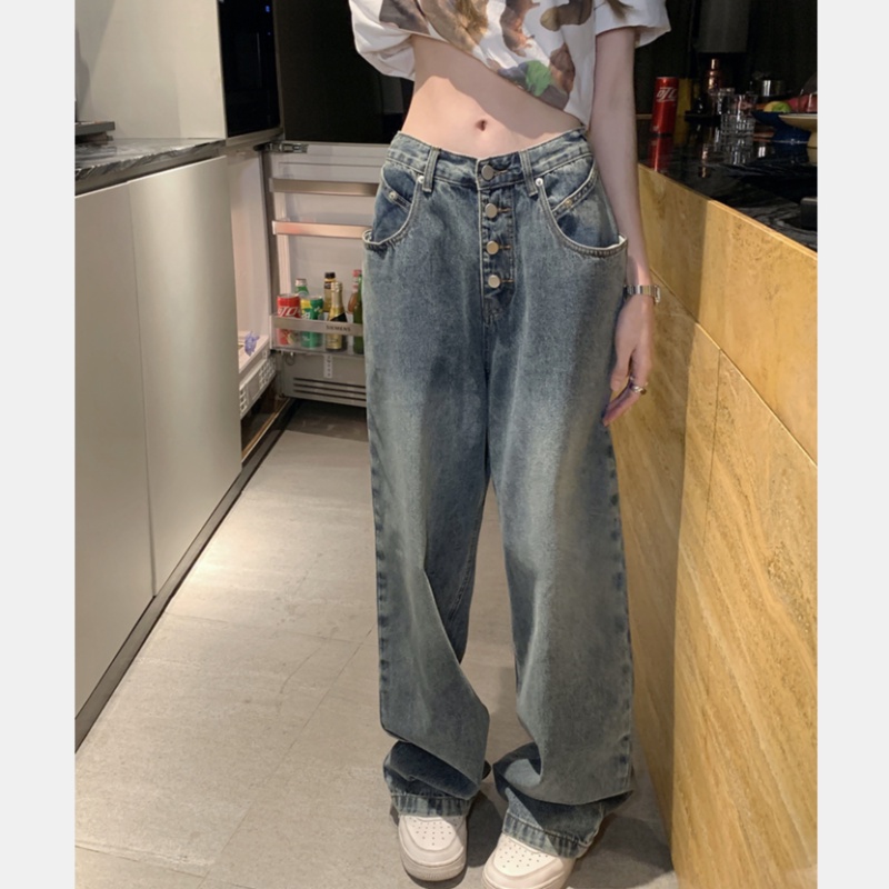 Quần Jean Nữ Ống Rộng Lưng Cao Màu Sắc Sáng Thời Trang Mùa Hè
