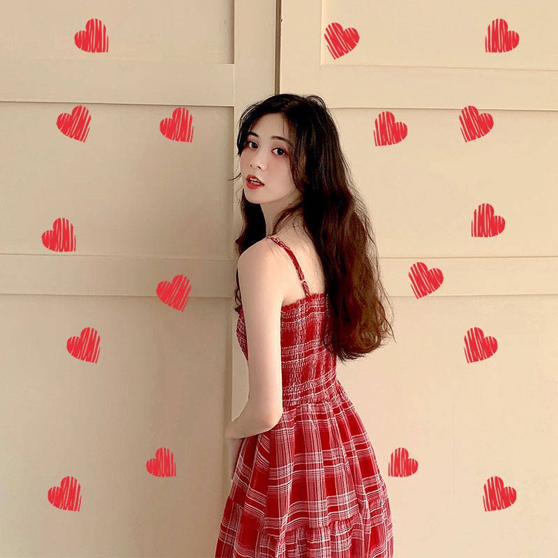 Váy đầm hai dây kẻ sọc vàng đỏ chất voan mềm dáng dài thướt tha đi chơi đi biển dự tiệc mùa hè phong cách Ulzzang