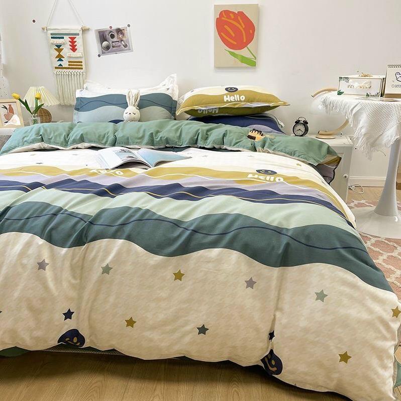 Trọn Bộ 4 Món Thương Hiệu 🌸EVILY🌸 Chăn Ga Gối Mền Cotton Poly Mẫu SAO BIỂN SÓNG XANH Tinh Tế Sang Trọng.