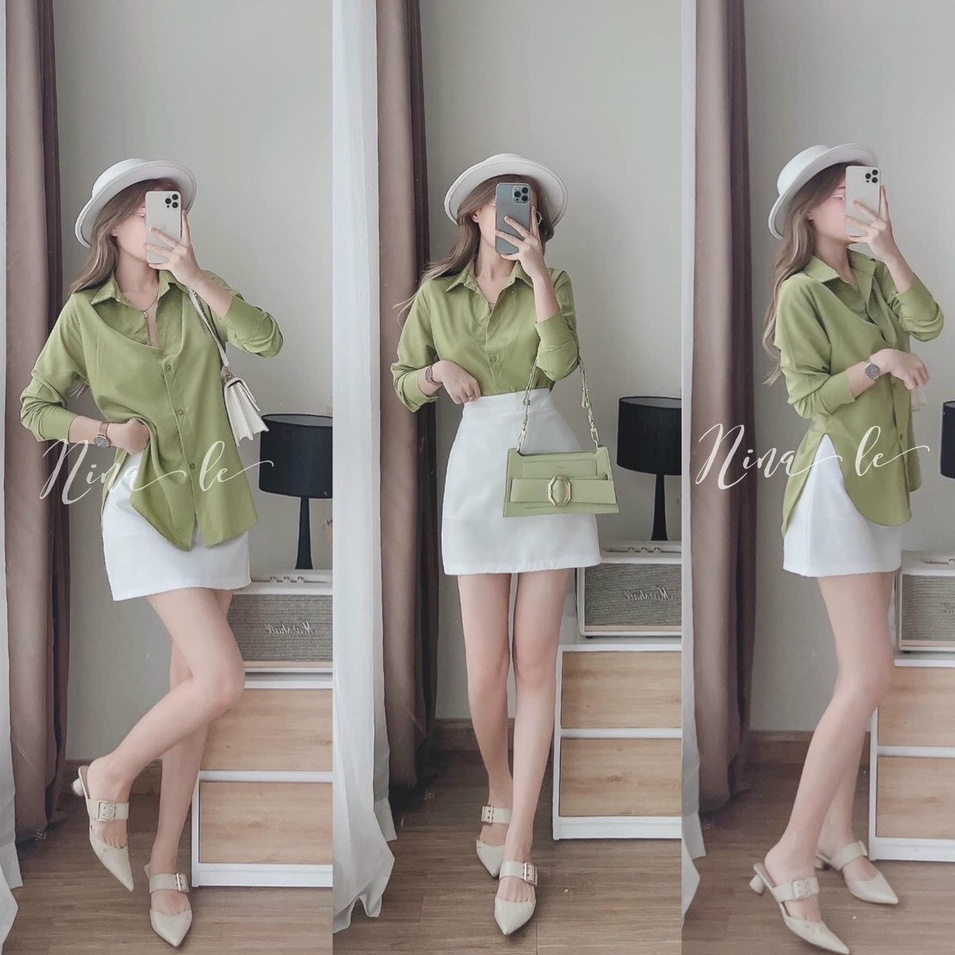 Sét bộ áo sơ mi tay dài phối chân váy sang trọng phù họp mọi phong cách(1 màu như hình)
