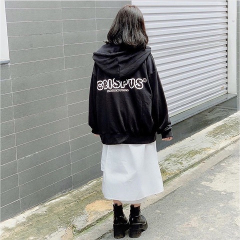 Áo hoodie zip Crispus nỉ mũ 2 lớp tau bồng form thụng Unisex