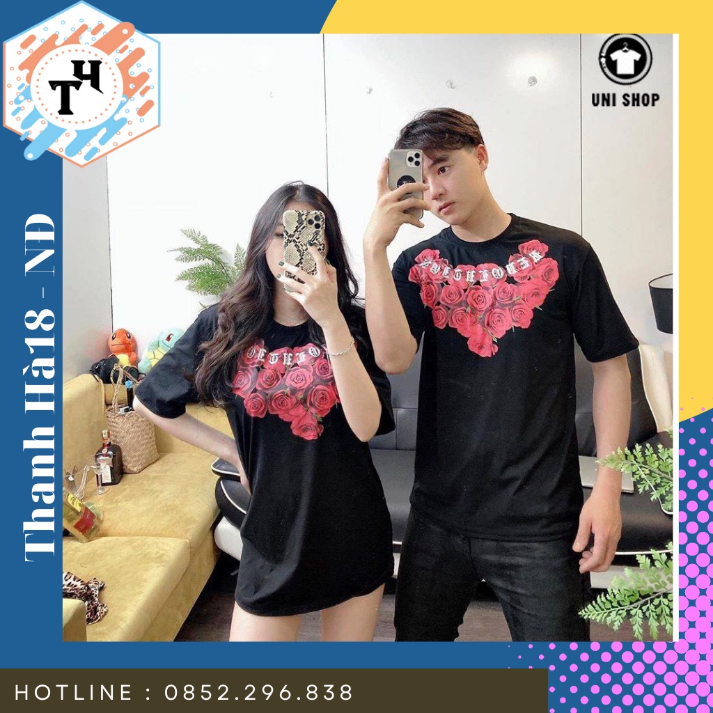 Áo phông unisex in hình Hoa Hồng trước ngực cực đẹp cho nam nữ và cặp đôi.