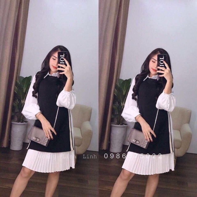 Set len kết hợp váy dập ly cao cấp
