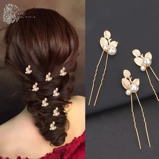 N03_hoa cài tóc cô dâu 3 chiếc lá kết hạt trai, trang điểm cô dâu, make up tiệc, phụ kiện cưới và trang điểm
